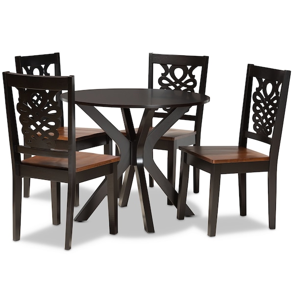 Baxton Studio Liese Modern Two-Tone Dark Brown and Walnut Brown Finished Wood 5-PC Dining Set - 178-11384-10892-ZORO