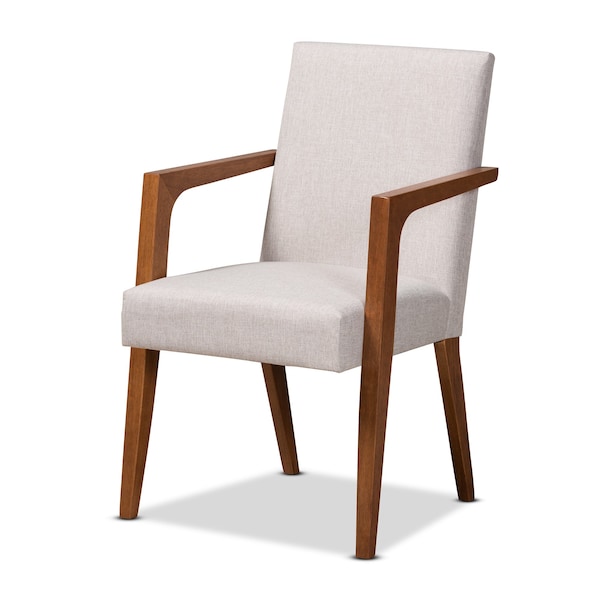 Baxton Studio Glenda Mid-Century Modern Greyish Beige Fabric and Walnut Brown Finished Wood 7-Piece Dining Set - 187-7364-10520-ZORO