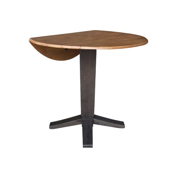 International Concepts 42 in. Solid Wood Round Dual Drop Leaf Dining Pedestal Table - 36.3 in.High in Hickory/Washed Coal - K45-42DPT-23B-36