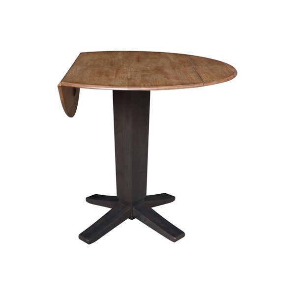 International Concepts 42 in. Solid Wood Round Dual Drop Leaf Dining Pedestal Table - 36.3 in.High in Hickory/Washed Coal - K45-42DPT-23B-36