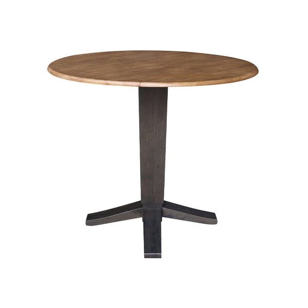 International Concepts 42 in. Solid Wood Round Dual Drop Leaf Dining Pedestal Table - 36.3 in.High in Hickory/Washed Coal - K45-42DPT-23B-36