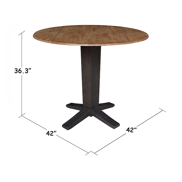 International Concepts 42 in. Solid Wood Round Dual Drop Leaf Dining Pedestal Table - 36.3 in.High in Hickory/Washed Coal - K45-42DPT-23B-36