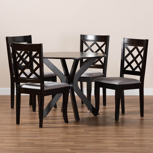 Baxton Studio Jana Grey Upholstered and Dark Brown Finished Wood 5-Piece Dining Set - 173-9726-10892