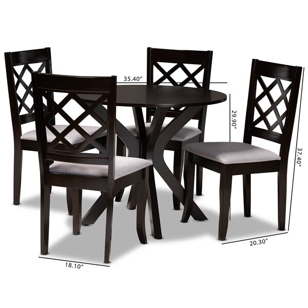 Baxton Studio Jana Grey Upholstered and Dark Brown Finished Wood 5-Piece Dining Set - 173-9726-10892