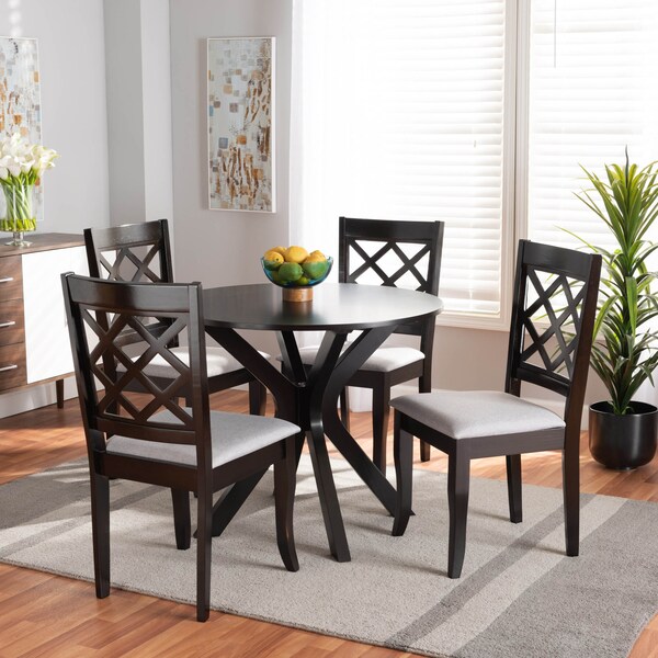 Baxton Studio Jana Grey Upholstered and Dark Brown Finished Wood 5-Piece Dining Set - 173-9726-10892