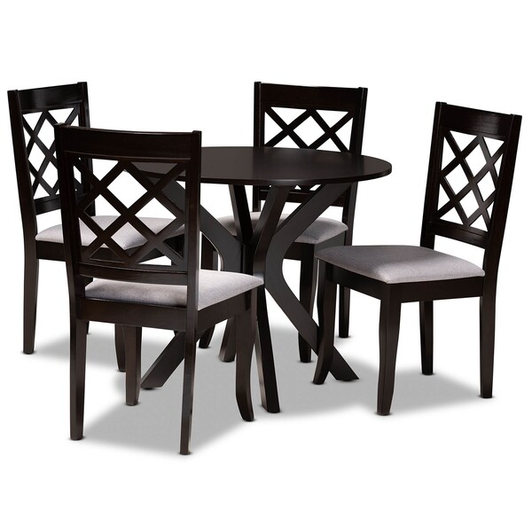 Baxton Studio Jana Grey Upholstered and Dark Brown Finished Wood 5-Piece Dining Set - 173-9726-10892