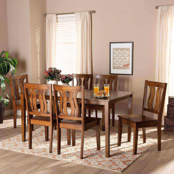 Baxton Studio Zamira Modern and Contemporary Transitional Walnut Brown Finished Wood 7-Piece Dining Set - 177-11379-10520-ZORO
