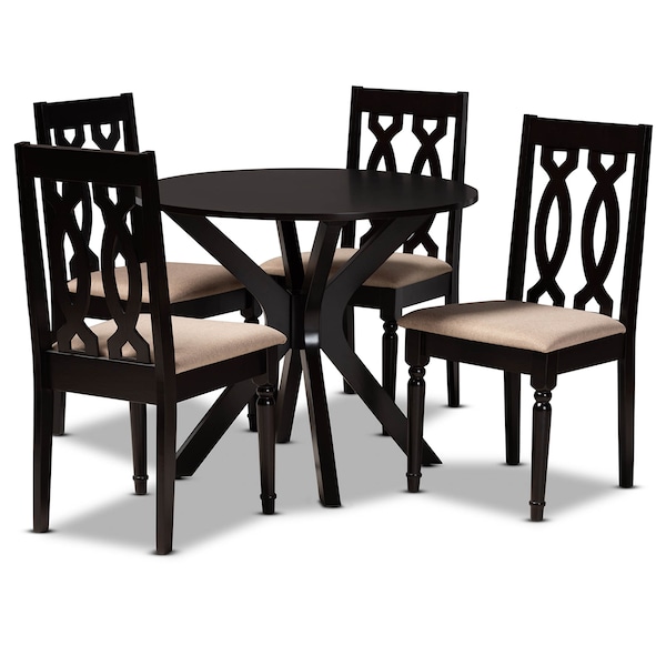 Baxton Studio Callie Sand Upholstered and Dark Brown Wood 5-Piece Dining Set - 172-9733-10892