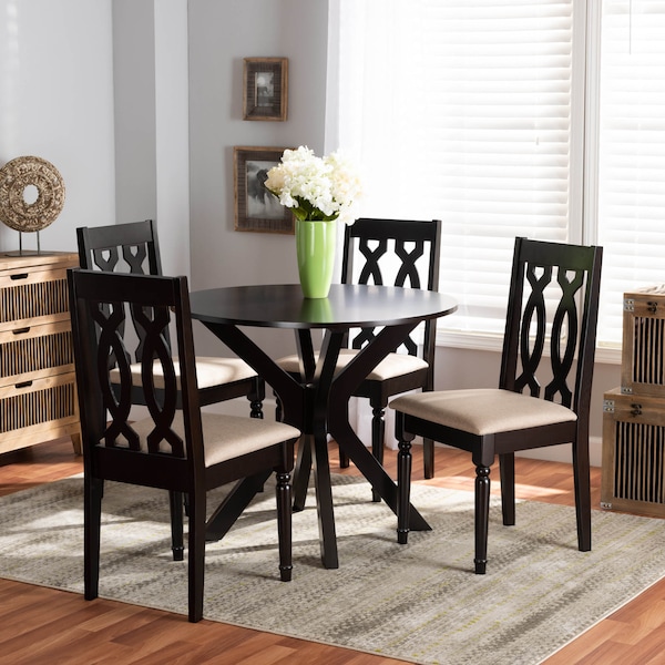 Baxton Studio Callie Sand Upholstered and Dark Brown Wood 5-Piece Dining Set - 172-9733-10892