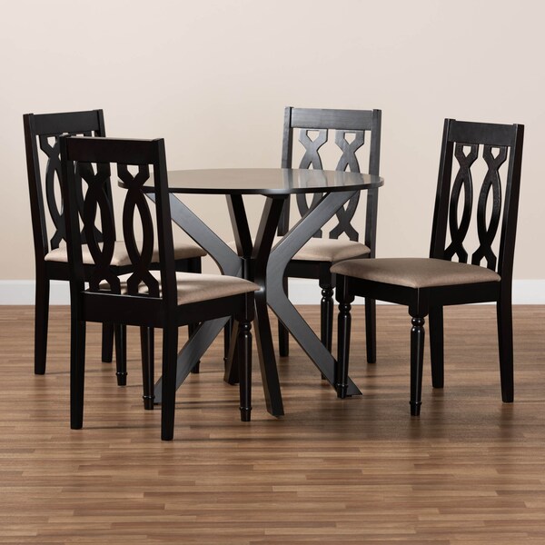Baxton Studio Callie Sand Upholstered and Dark Brown Wood 5-Piece Dining Set - 172-9733-10892