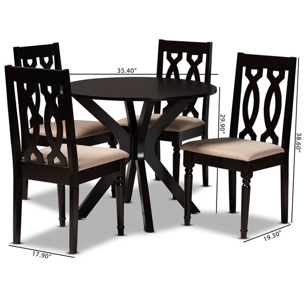 Baxton Studio Callie Sand Upholstered and Dark Brown Wood 5-Piece Dining Set - 172-9733-10892