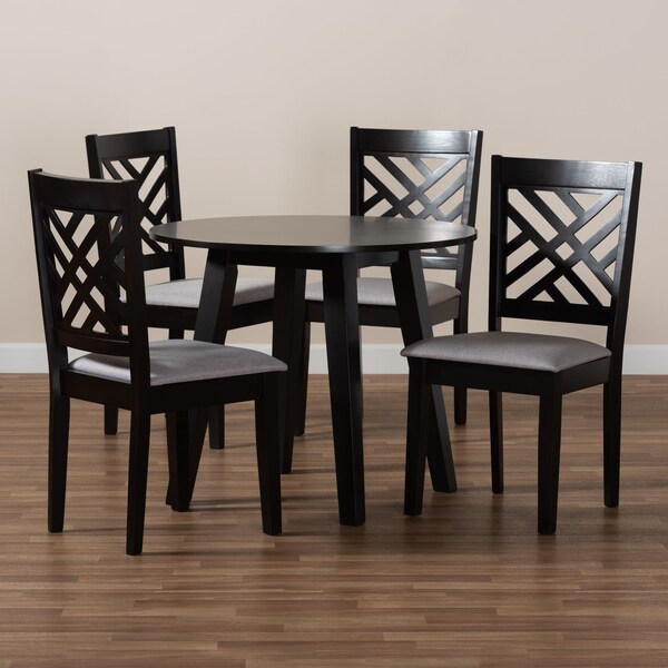Baxton Studio Lilly Grey Upholstered and Dark Brown Finished Wood 5-Piece Dining Set - 169-9402-10896