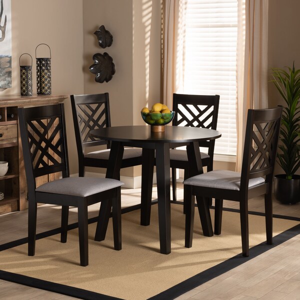 Baxton Studio Lilly Grey Upholstered and Dark Brown Finished Wood 5-Piece Dining Set - 169-9402-10896