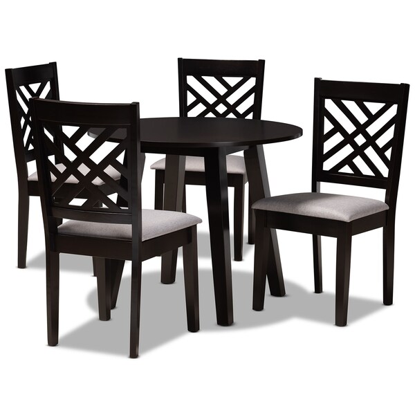 Baxton Studio Lilly Grey Upholstered and Dark Brown Finished Wood 5-Piece Dining Set - 169-9402-10896