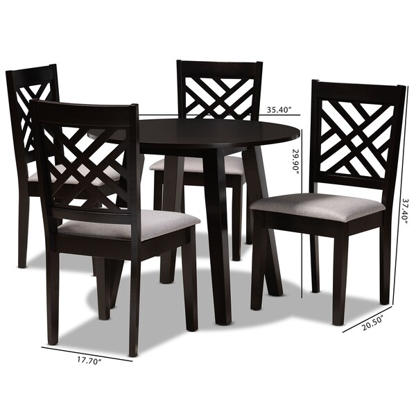 Baxton Studio Lilly Grey Upholstered and Dark Brown Finished Wood 5-Piece Dining Set - 169-9402-10896