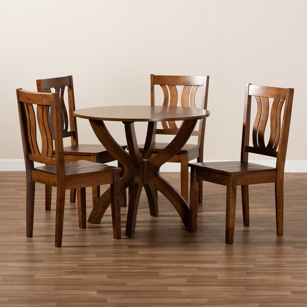 Baxton Studio Karla Modern and Contemporary Transitional Walnut Brown Finished Wood 5-Piece Dining Set - 177-11379-10901-ZORO