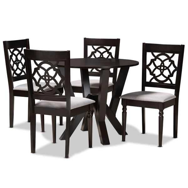 Baxton Studio Alma Grey Upholstered and Dark Brown Finished Wood 5-Piece Dining Set - 169-9730-10900