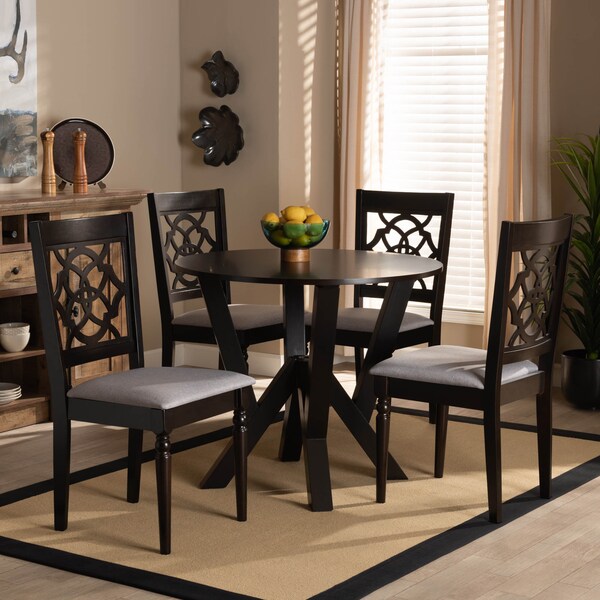 Baxton Studio Alma Grey Upholstered and Dark Brown Finished Wood 5-Piece Dining Set - 169-9730-10900