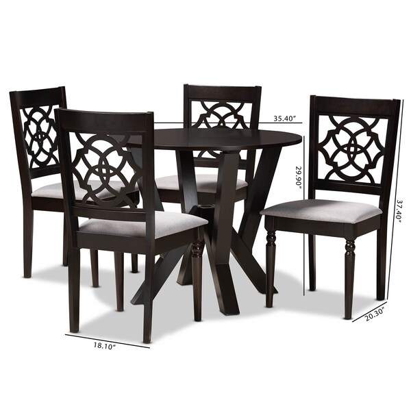 Baxton Studio Alma Grey Upholstered and Dark Brown Finished Wood 5-Piece Dining Set - 169-9730-10900