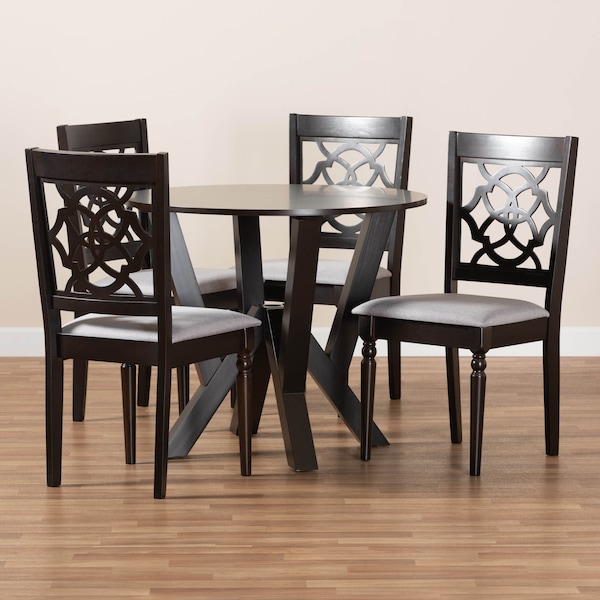 Baxton Studio Alma Grey Upholstered and Dark Brown Finished Wood 5-Piece Dining Set - 169-9730-10900