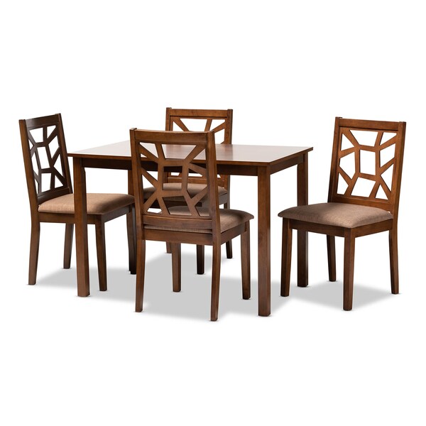 Baxton Studio Abilene Brown Upholstered and Walnut Finished 5-Piece Wood Dining Set - 154-8035-8959