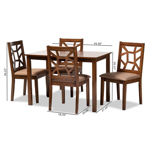 Baxton Studio Abilene Brown Upholstered and Walnut Finished 5-Piece Wood Dining Set - 154-8035-8959