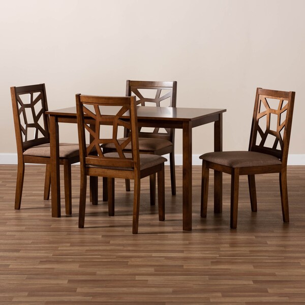 Baxton Studio Abilene Brown Upholstered and Walnut Finished 5-Piece Wood Dining Set - 154-8035-8959