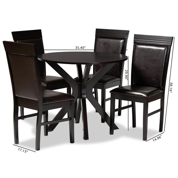 Baxton Studio Jeane Dark Brown Upholstered and Finished Wood 5-Piece Dining Set - 170-8031-10892