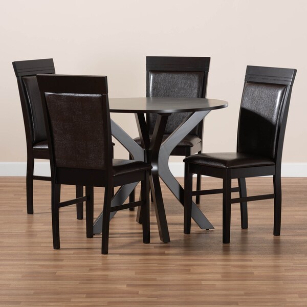 Baxton Studio Jeane Dark Brown Upholstered and Finished Wood 5-Piece Dining Set - 170-8031-10892