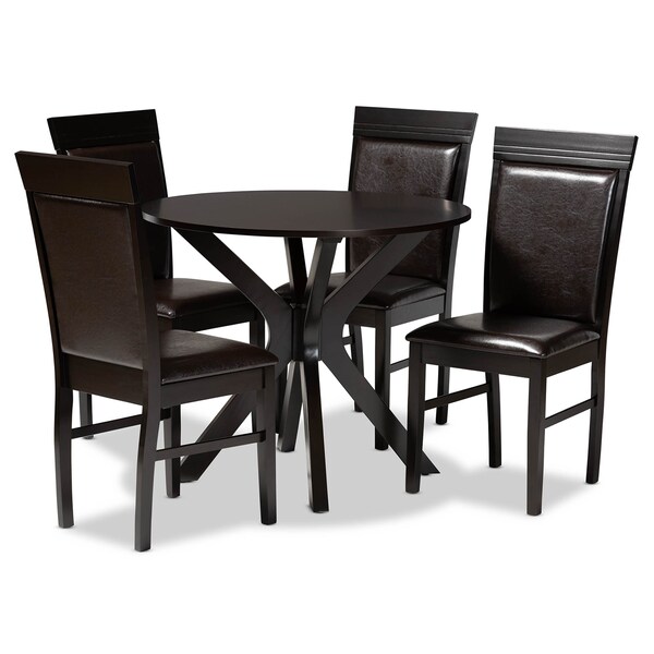 Baxton Studio Jeane Dark Brown Upholstered and Finished Wood 5-Piece Dining Set - 170-8031-10892