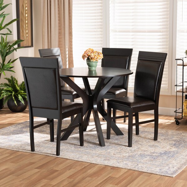 Baxton Studio Jeane Dark Brown Upholstered and Finished Wood 5-Piece Dining Set - 170-8031-10892