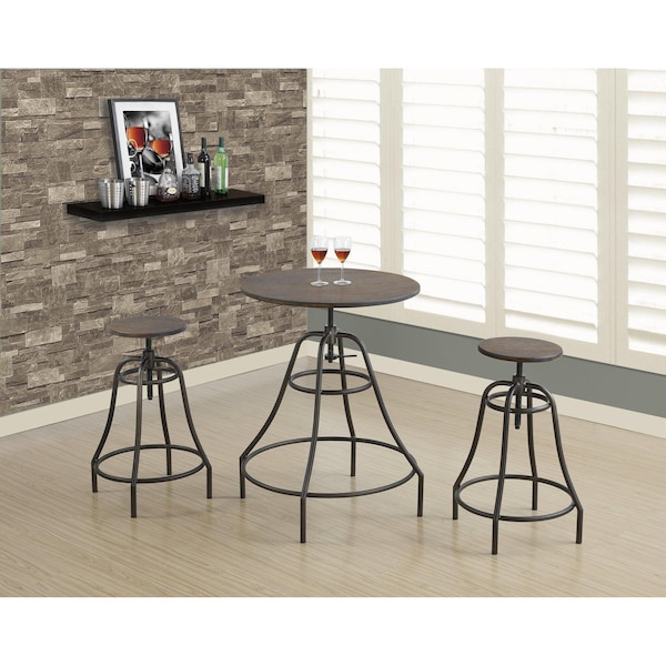 Monarch Specialties Dining Set, 28 W, 32 H, Metal/Solid Wood, Brown - I 1085
