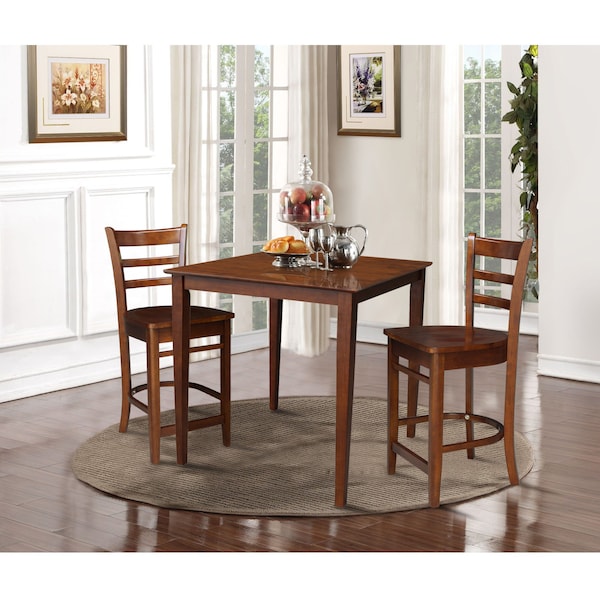 International Concepts 36 in. x 36 in. Counter Height Table with 2 Emily Counter Height Stools - 3 Piece Set - K581-3636-S6172-2