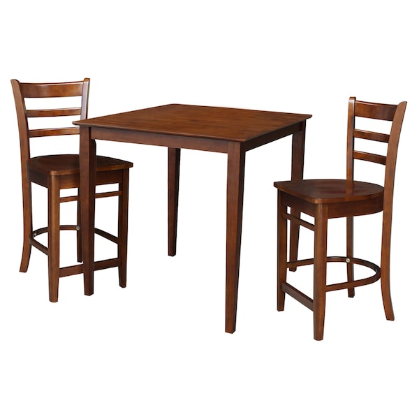 International Concepts 36 in. x 36 in. Counter Height Table with 2 Emily Counter Height Stools - 3 Piece Set - K581-3636-S6172-2