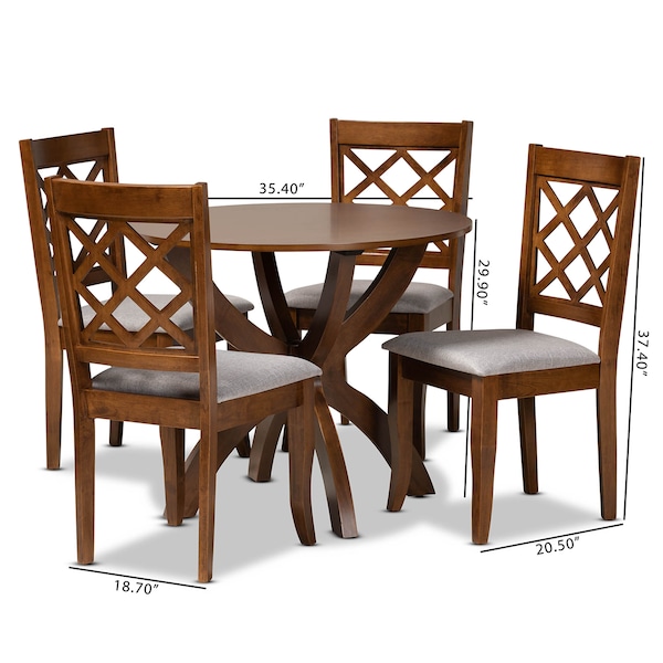 Baxton Studio Beth Grey Upholstered and Walnut Wood 5-Piece Dining Set - 173-9874-10901