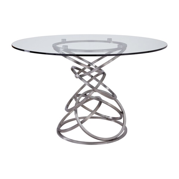 Armen Living Wendy Contemporary Dining Table in Brushed Stainless Steel Finish and Clear Glass top - LCWNDIBS