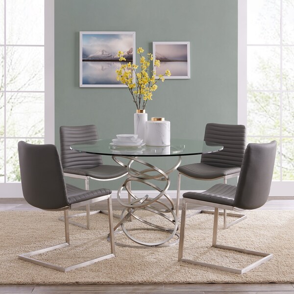 Armen Living Wendy Contemporary Dining Table in Brushed Stainless Steel Finish and Clear Glass top - LCWNDIBS