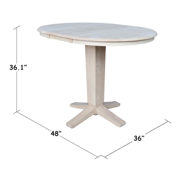 International Concepts 36 in. Solid Wood Round Top Pedestal Table w/12 in. Leaf - 36.1 in.High - Dining Height, Unfinished - K-36RXT-23B-36