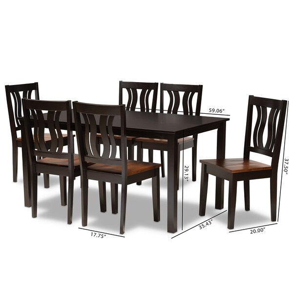 Baxton Studio Zamira Modern Two-Tone Dark Brown and Walnut Brown Finished Wood 7-PC Dining Set - 177-11380-10519-ZORO
