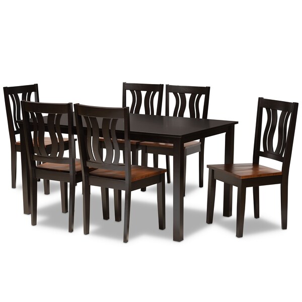 Baxton Studio Zamira Modern Two-Tone Dark Brown and Walnut Brown Finished Wood 7-PC Dining Set - 177-11380-10519-ZORO