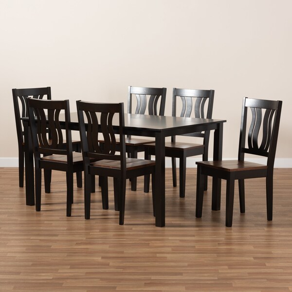 Baxton Studio Zamira Modern Two-Tone Dark Brown and Walnut Brown Finished Wood 7-PC Dining Set - 177-11380-10519-ZORO