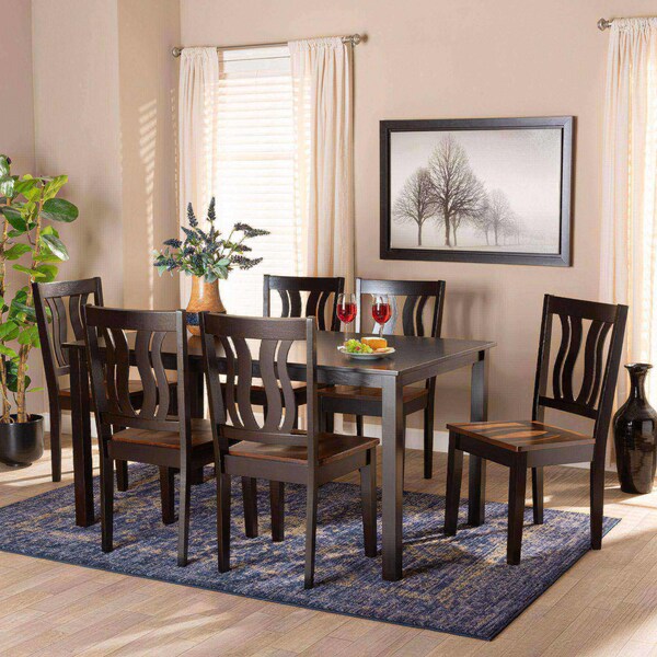 Baxton Studio Zamira Modern Two-Tone Dark Brown and Walnut Brown Finished Wood 7-PC Dining Set - 177-11380-10519-ZORO