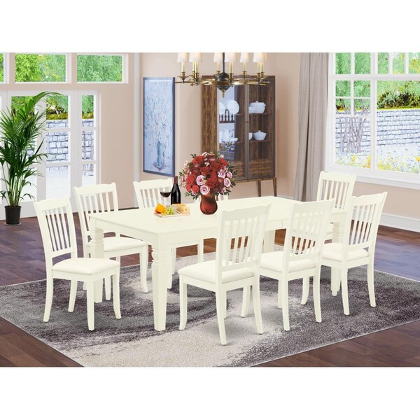 East West Furniture 9 Piece Logan Dining Set - Linen White - LGDA9-LWH-C