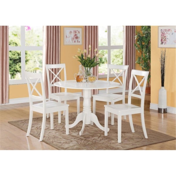 East West Furniture 3PC Kitchen Round Table with 2 Drop Leaves and 2 X -back Chairs with wood Seat - DLBO3-WHI-W