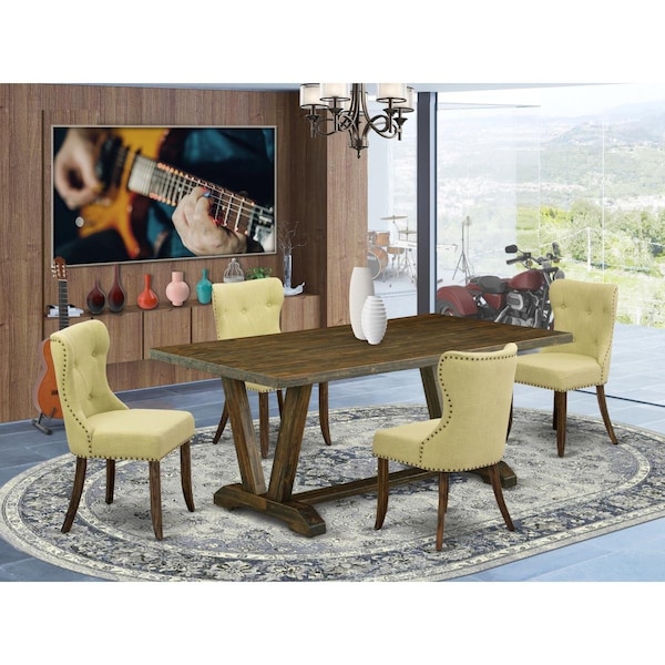 East West Furniture 5 Piece V-Style Dinette Room Set - Distressed Jacobean - V777SI737-5