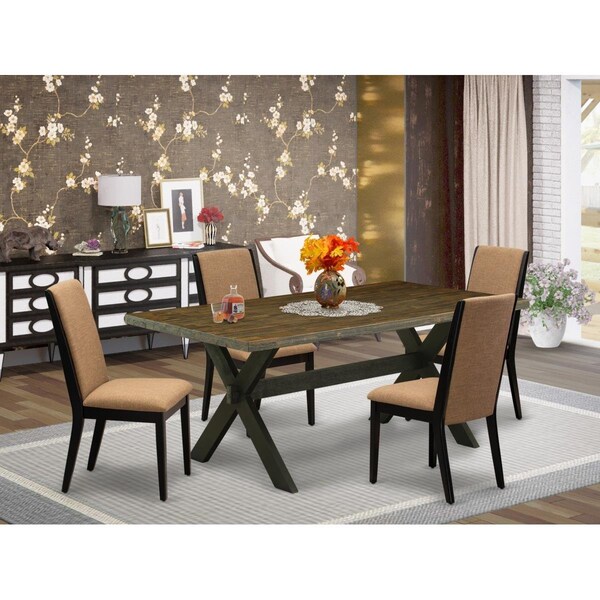 East West Furniture 5 Piece X-Style Stylish Dining Table Set - Wire Brushed Black - X677LA147-5