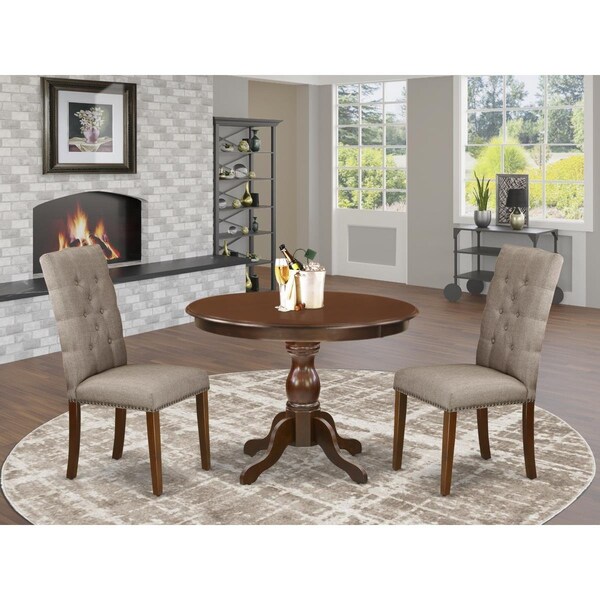 East West Furniture 3 Piece Hartland Dining Room Table Set - Mahogany - HBEL3-MAH-16