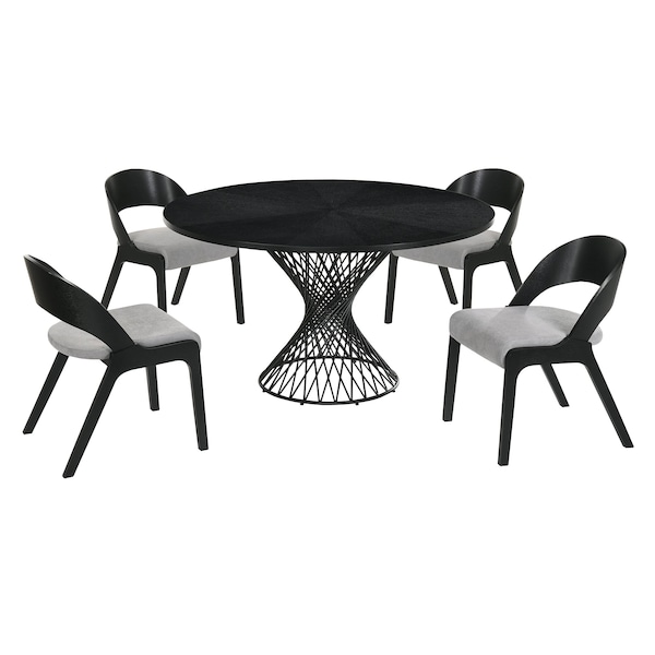 Armen Living Cirque and Polly 5 Piece Black Round Dining Set - SETCQDIBLK5C