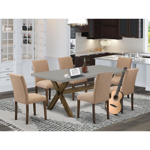 East West Furniture 7 Piece X-Style Dining Room Table Set - Distressed Jacobean - X797AB747-7