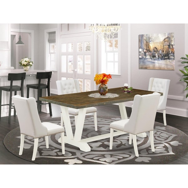East West Furniture 5 Piece V-Style Kitchen Table Set - Linen White - V077FO244-5